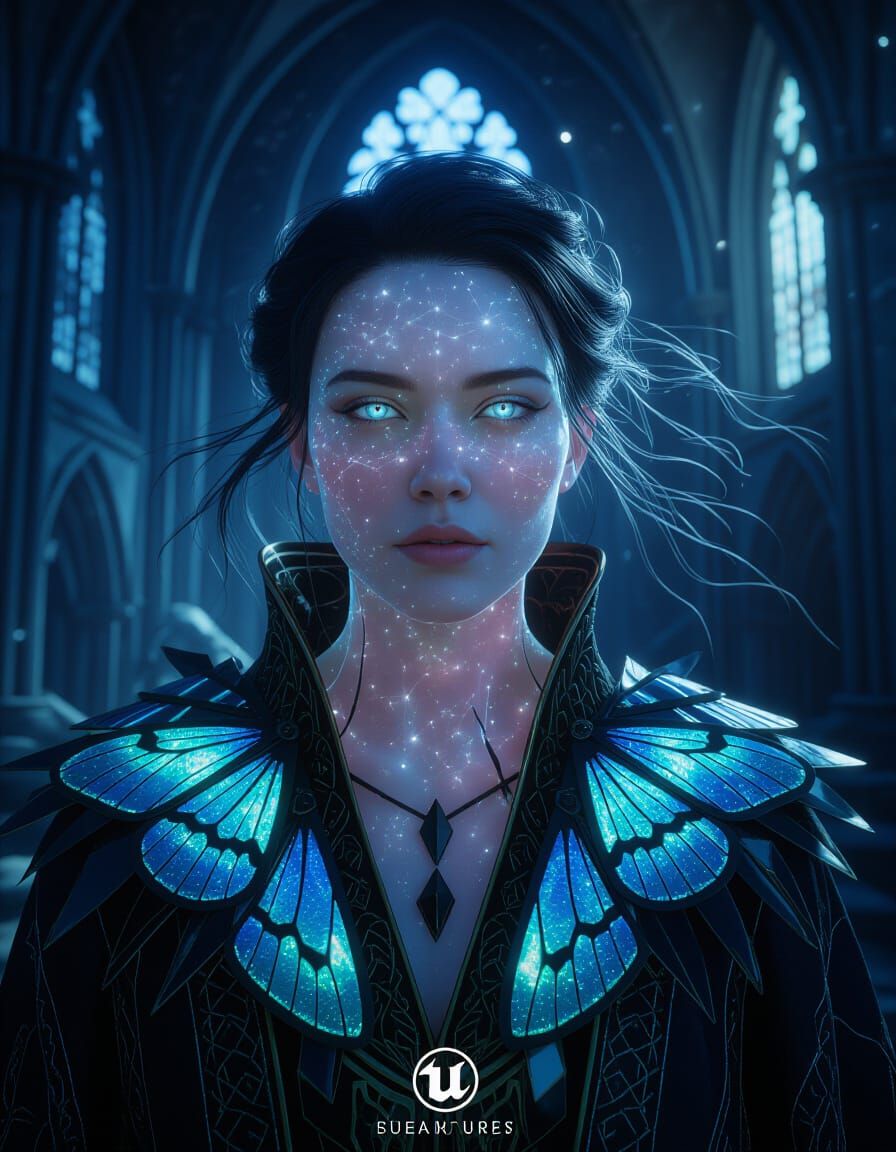 Surreal Portrait With Translucent Skin and Cosmic Constellat...