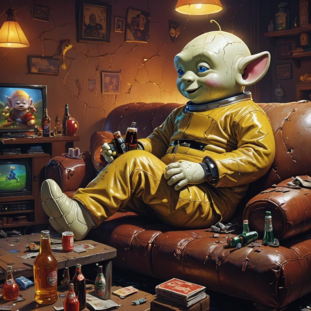 Albino Teletubby Watching Football: Matte Painting