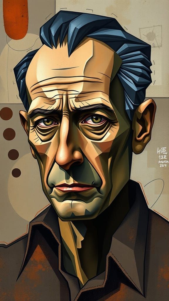 Angular Portrait of a Weathered Man in Cubist Style