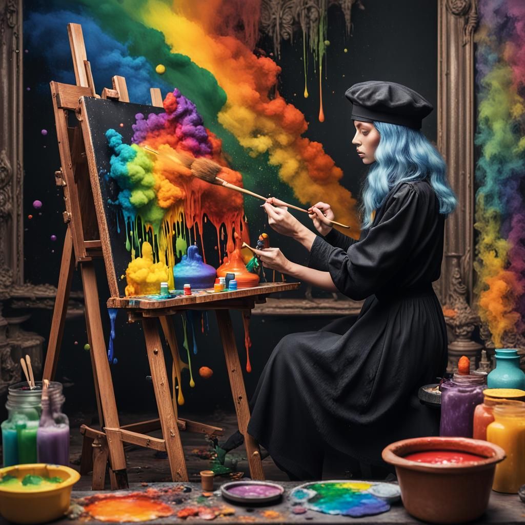 Magical Artist Creating Rainbow Art