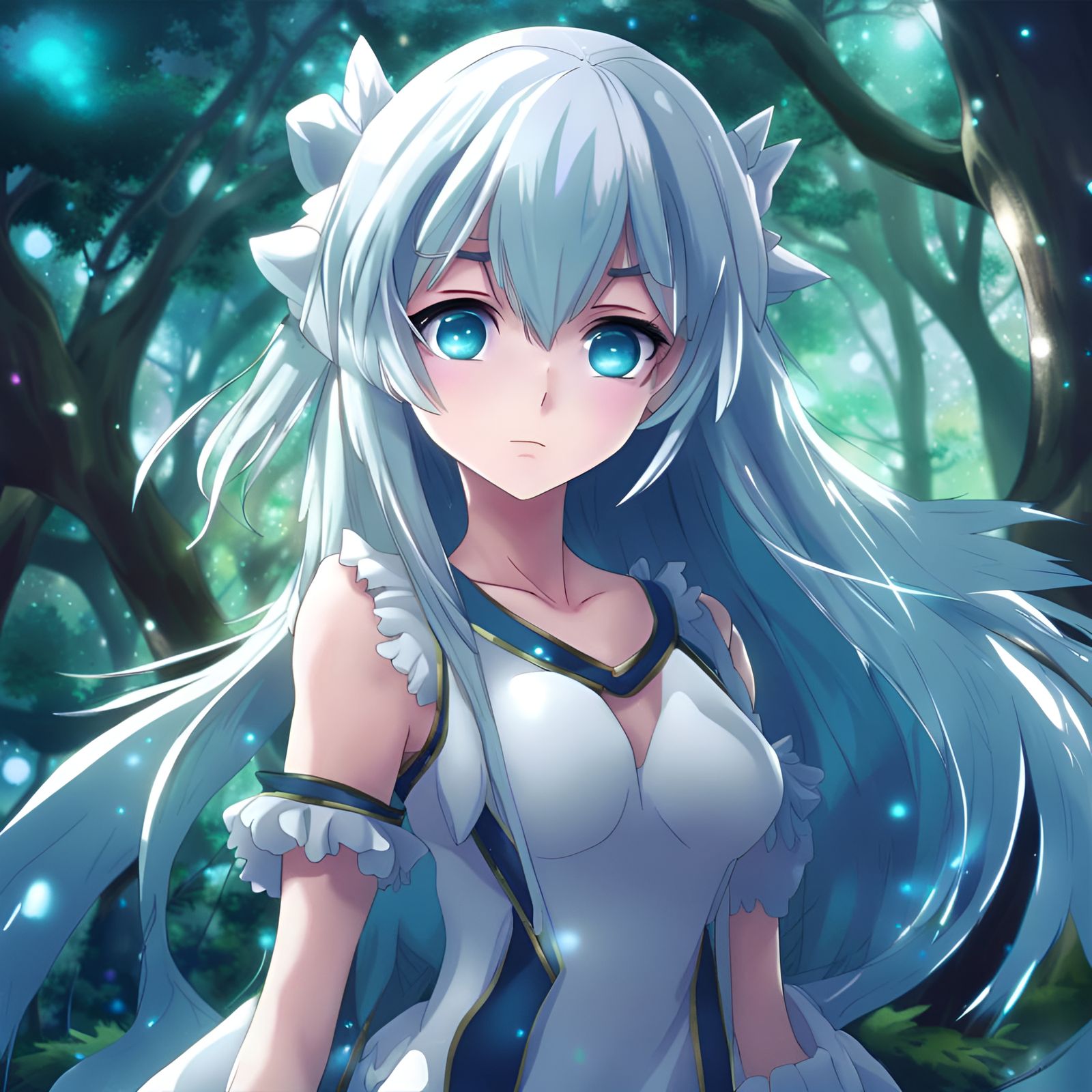 Beautiful Anime Girl with Silver Hair in Manga Style