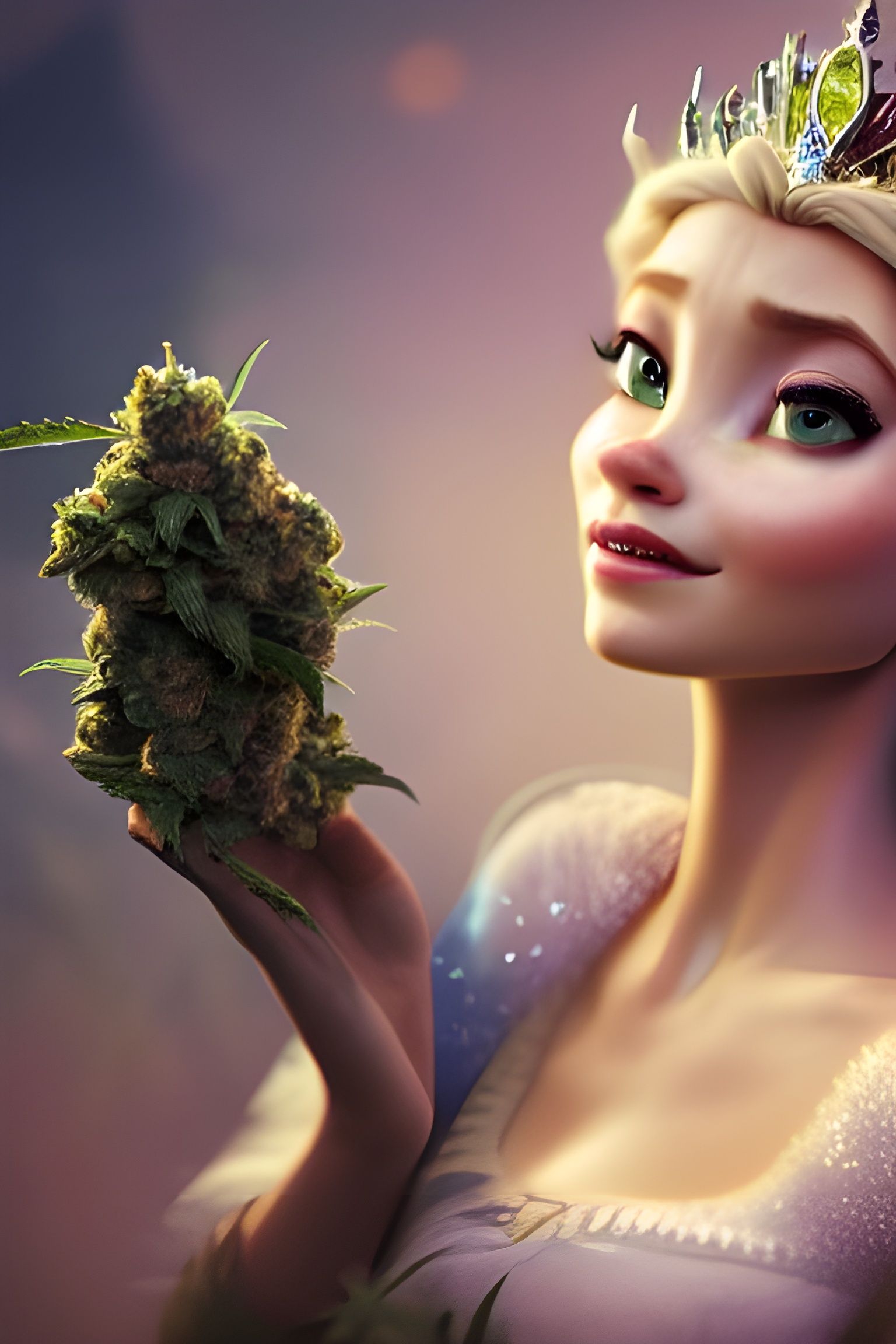 Cannabis Queen Elsa in Hyperrealistic Style