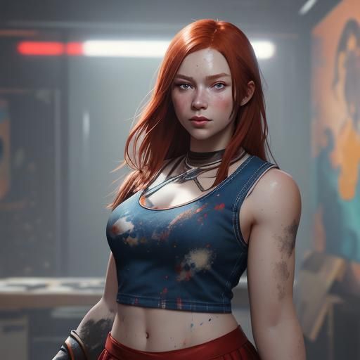 Artistic Portrait of a Redhead Woman in Digital Art