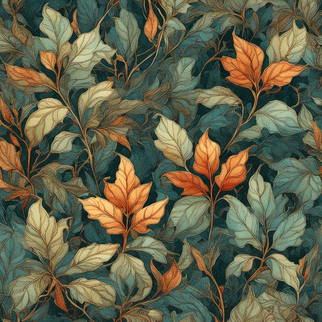 Seamless Foliage Pattern in Deep Colors