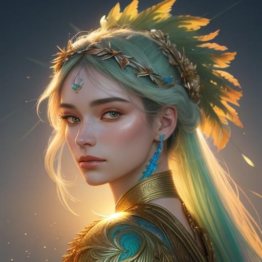 Woman with Palm Fronds in Ethereal Digital Art