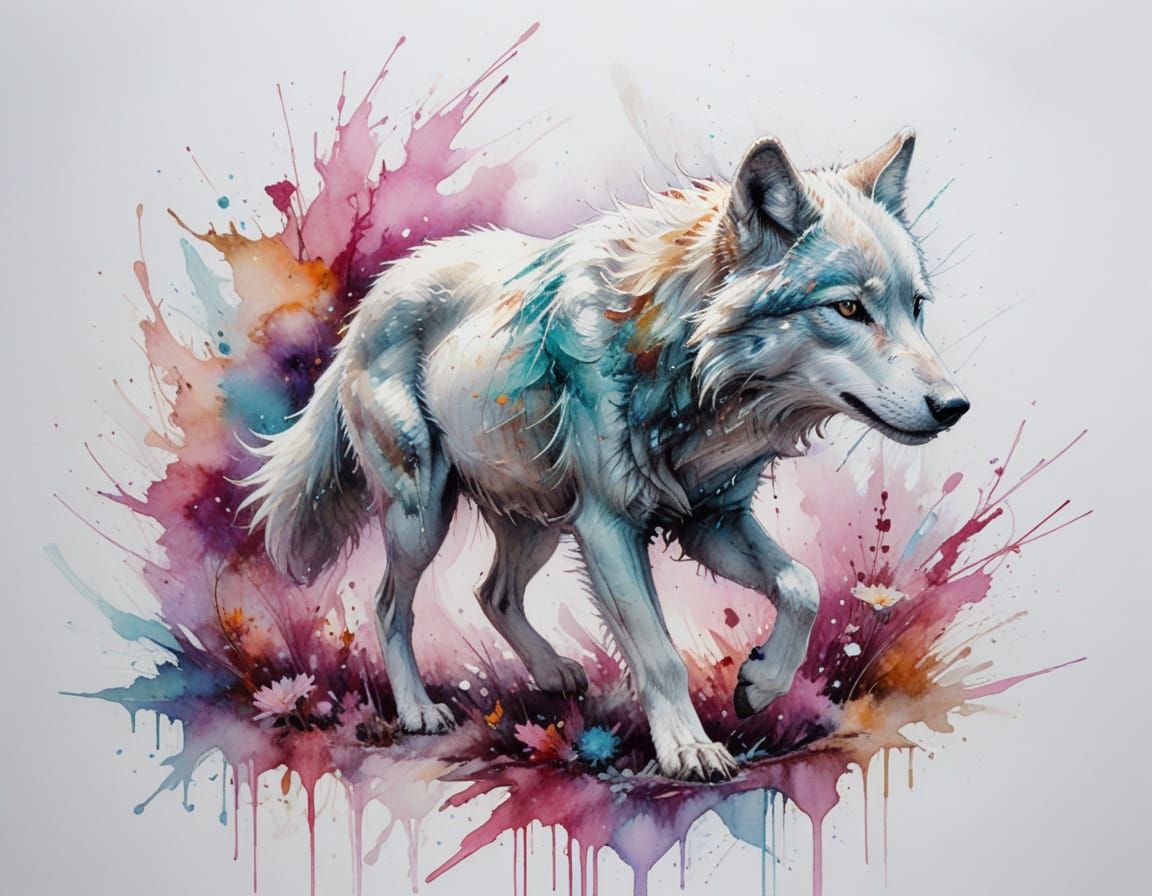 Ethereal Arctic Wolf Pack Under Aurora