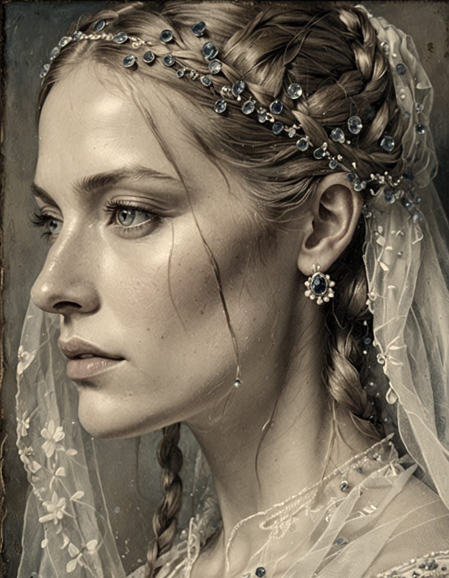 Sad Medieval Bride with Blue Gems