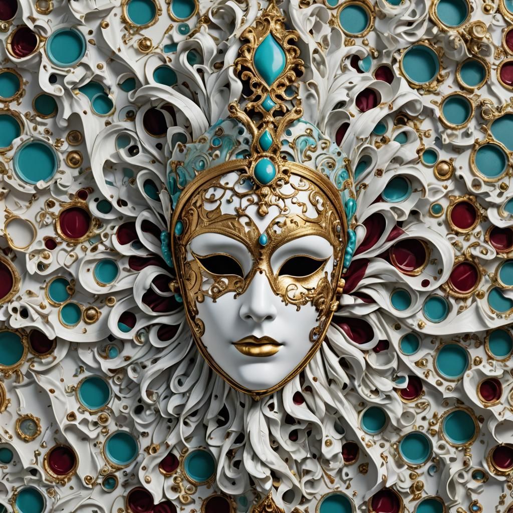 Ornate Baroque Venetian Mask in Gold and Turquoise