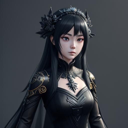 Goddess in Black Dress: 3D Anime Art