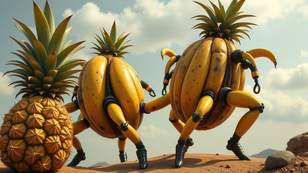 Giant Banana vs Pineapple in Biomechanical Battle