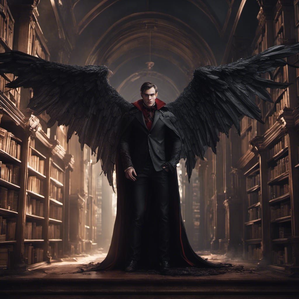 Vampire Angel Portrait with Black Wings