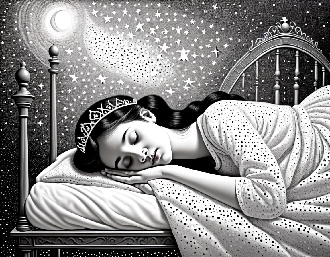 Dreamy Princess in Pointillist Slumber