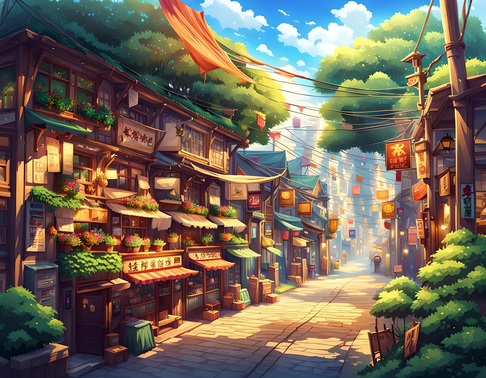 Vibrant Hammock District in Anime Art Style