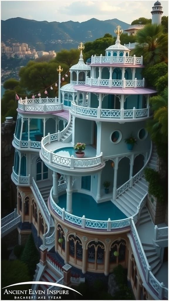 Ancient Elven Chateau in Vibrant Cliffside Splendor