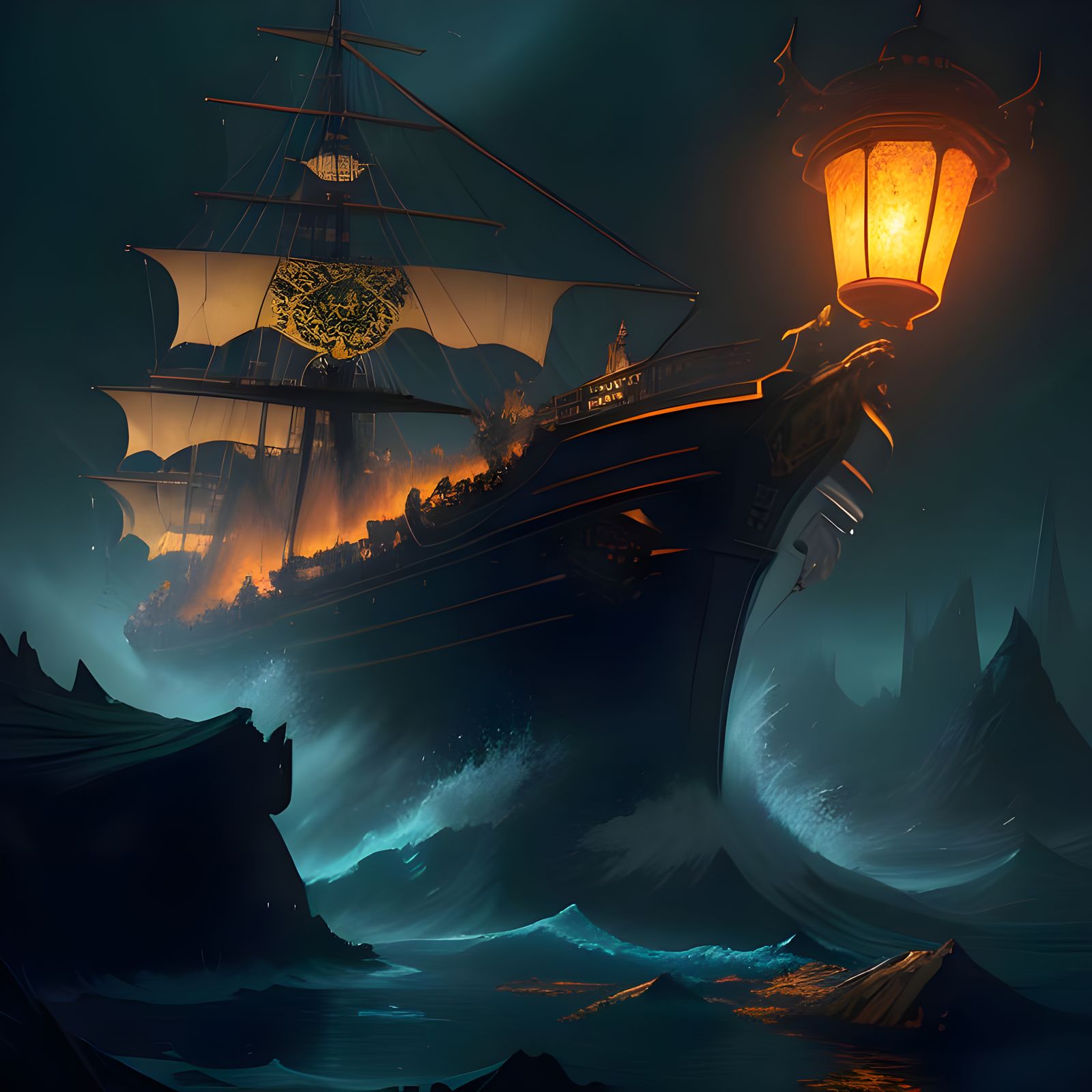 Epic Sailing Vessel in Dark Fantasy Style