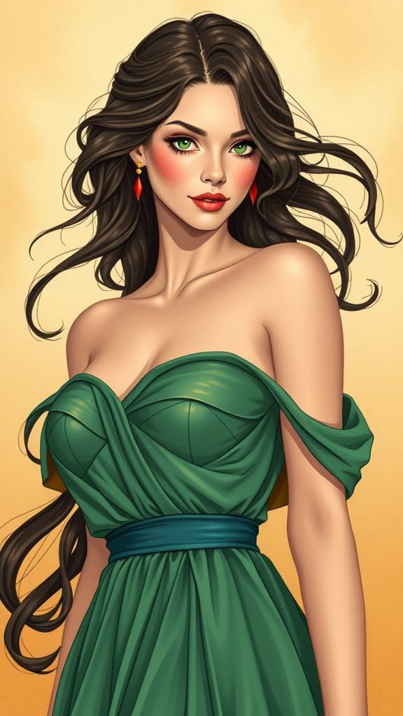 Woman with Green Eyes in Art Nouveau Style