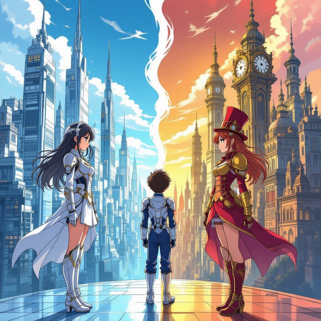 Futuristic vs Steampunk Cities with Uniformed Figures