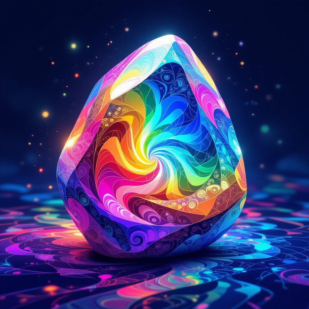 Iridescent Magical Stone with Rainbow Colors and Fractal Pat...
