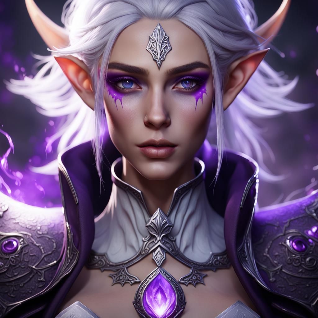 Teenage Elf Warlock with White Hair, D&D Concept Art