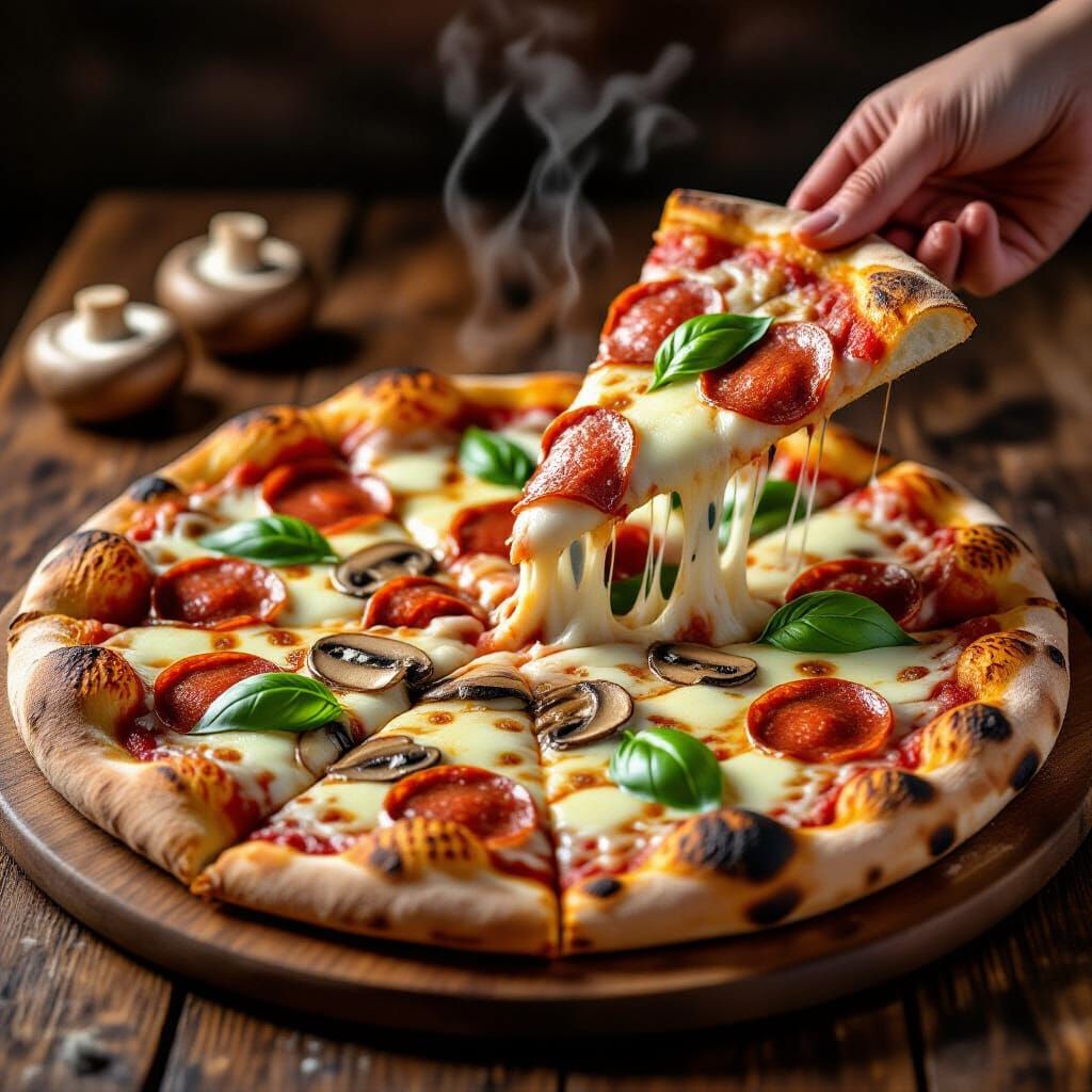 Delicious Italian Pizza with Pepperoni and Basil