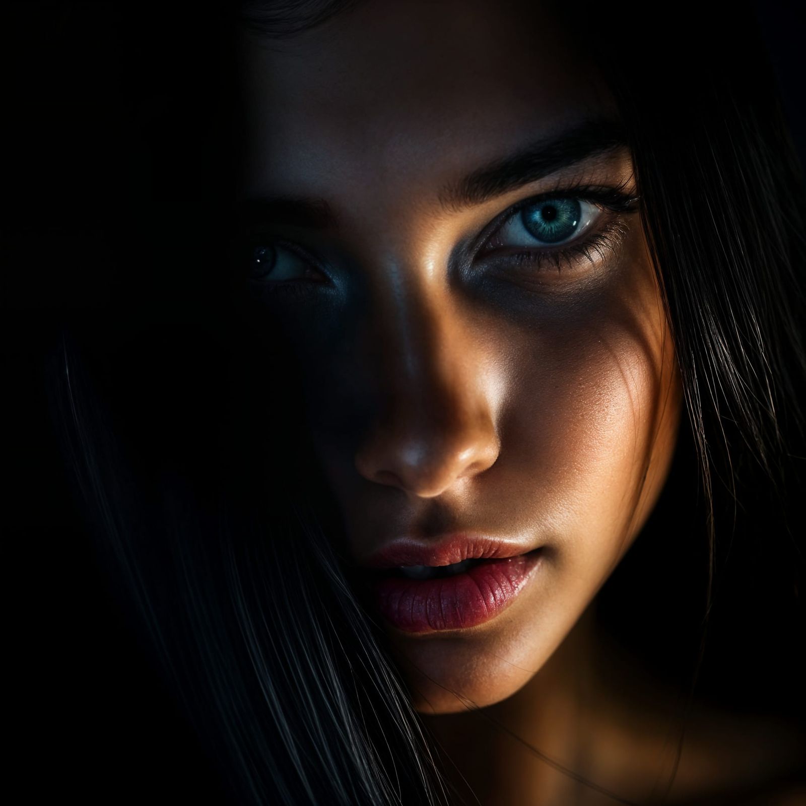 Sensual Young Woman in Total Darkness