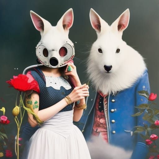 Alice in Wonderland in Gas Mask: Sinister Matte Painting