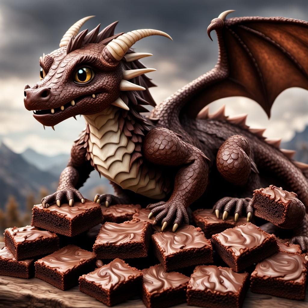 Cute Brownie Dragon Hoard: Hyperrealistic 64 Megapixel Image