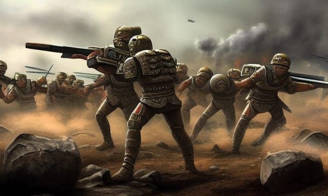 Futuristic Roman Legionnaires Assault Military Bunkers