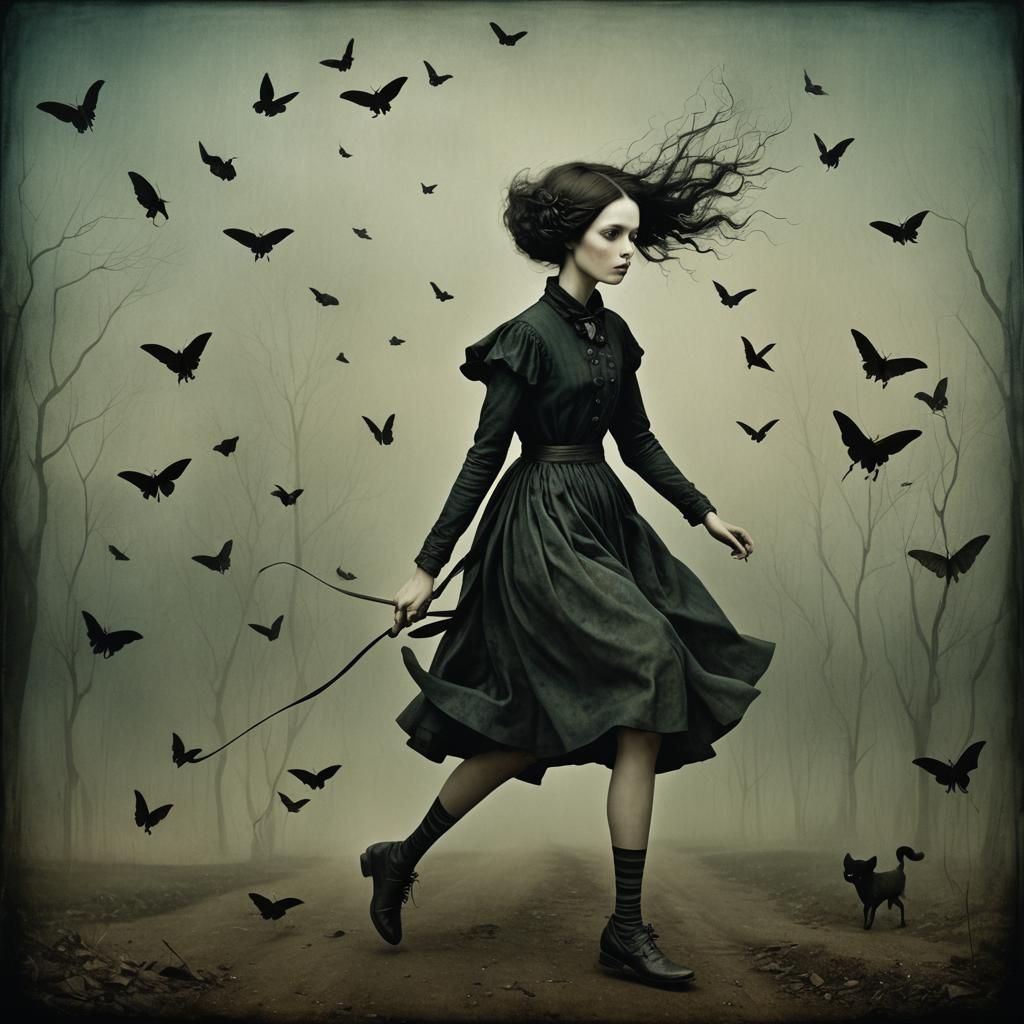 Girl Fleeing Unseen Horror in Shifting Shadows