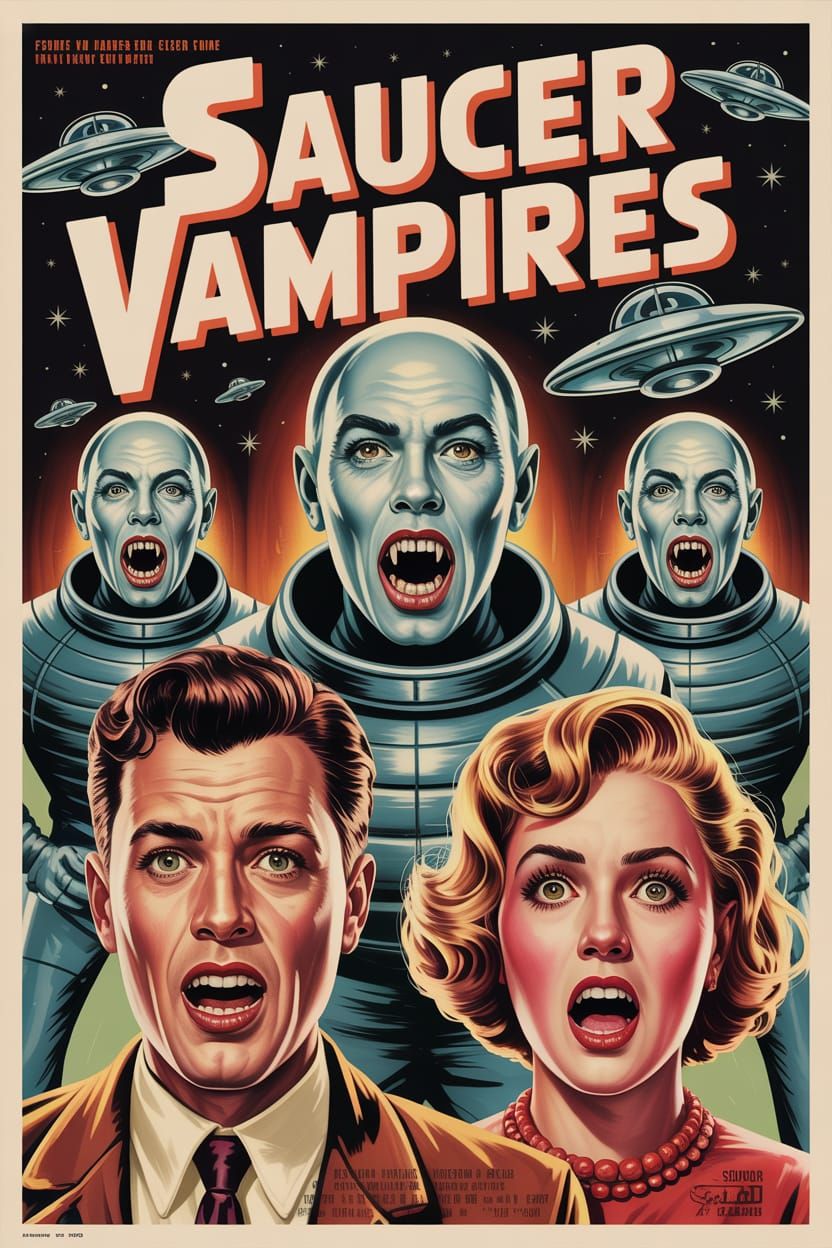 1950s Sci-Fi Movie Poster: Saucer Vampires