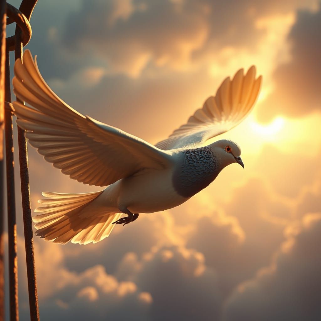 Dove Takes Flight in Vibrant Fantasy Scene