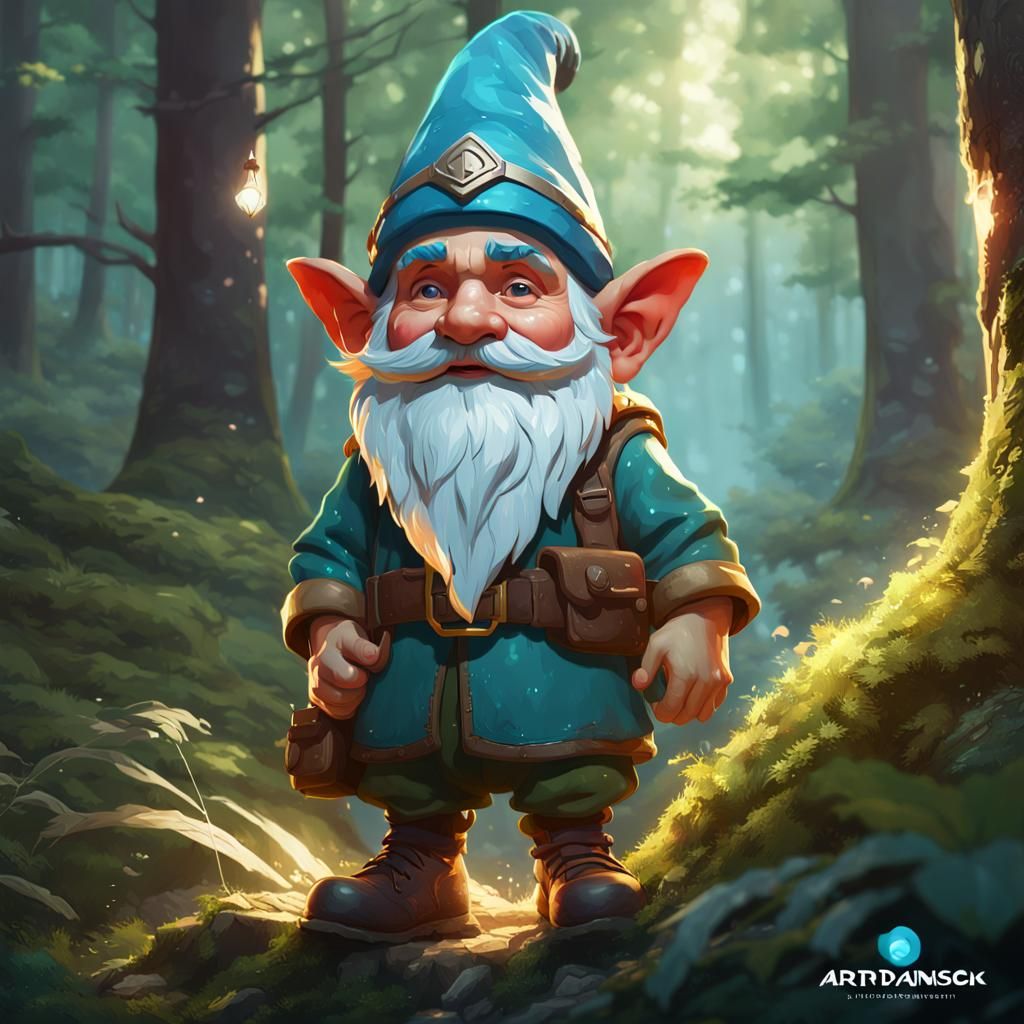 Gnome Portrait in Forest, Hyperdetailed Digital Art