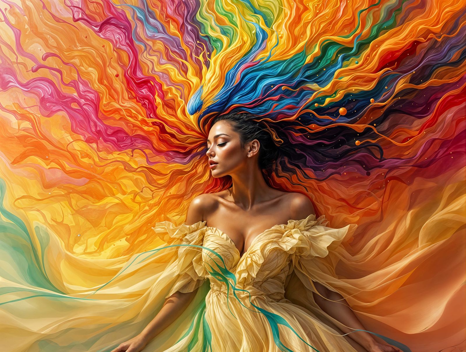 A Woman's Radiant Form Blends with Vibrant Nature