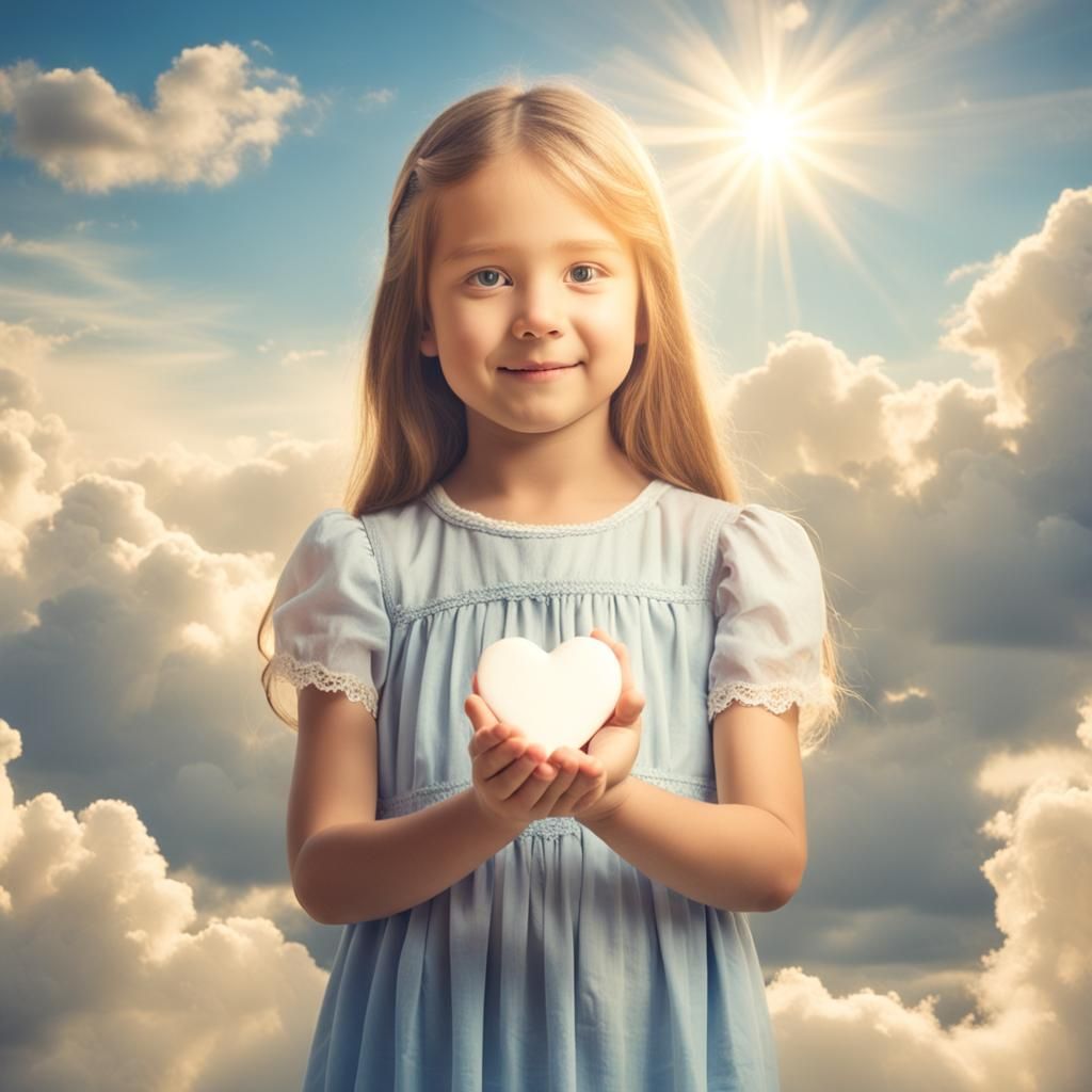Girl Offers Heart in Heavenly Light