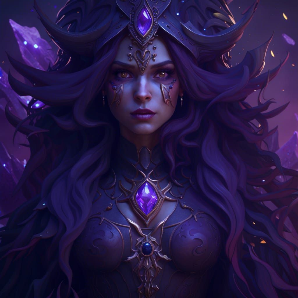 Fantastical Amethyst Witch in Detailed Matte Painting