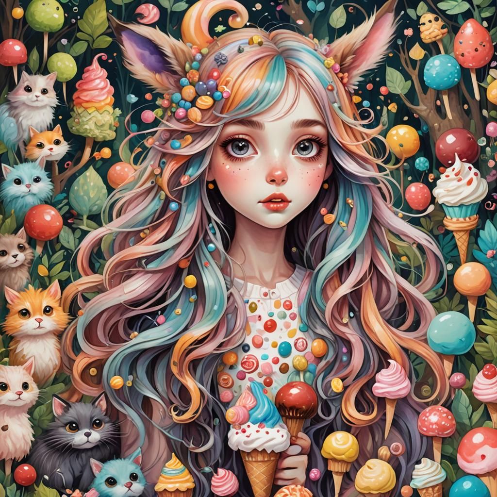 Whimsical Pastel Animal Girl in Fantastical Forest