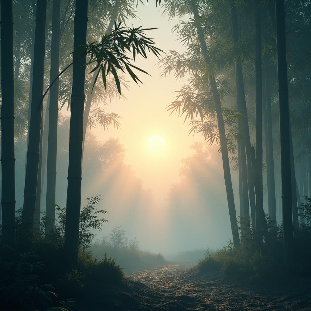 Serene Bamboo Forest at Dusk in Ethereal Pastel