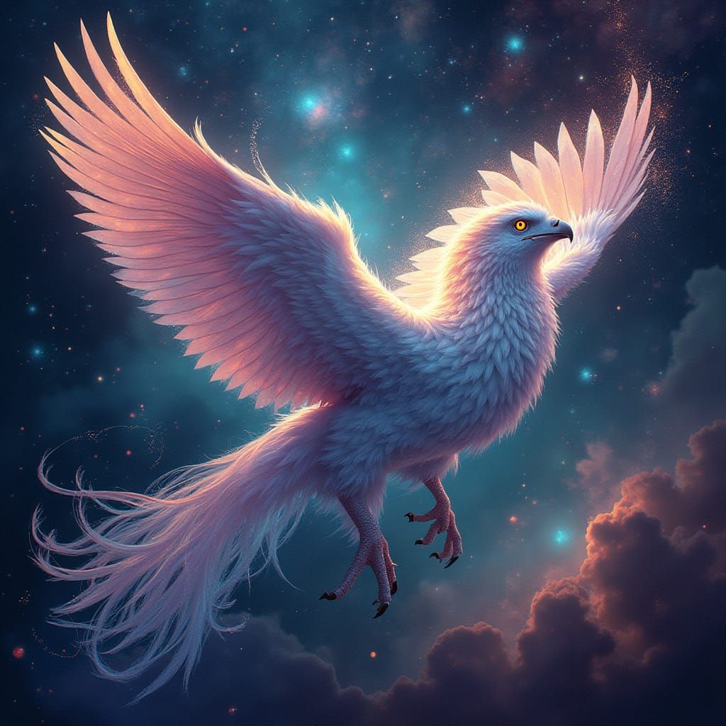 Celestial Griffin in a Swirling Nebula