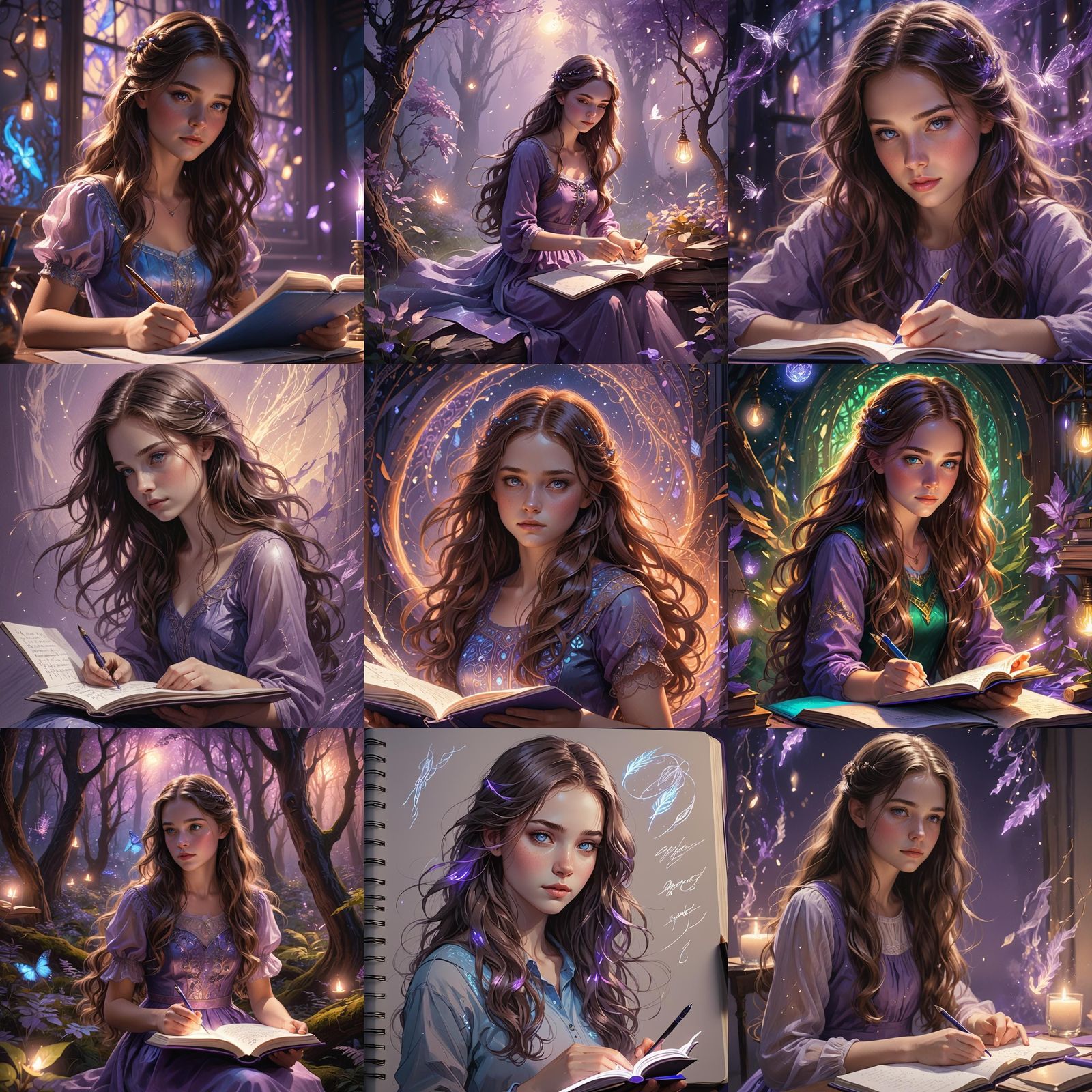 Teen Girl Sketching with Purple Magic Glow