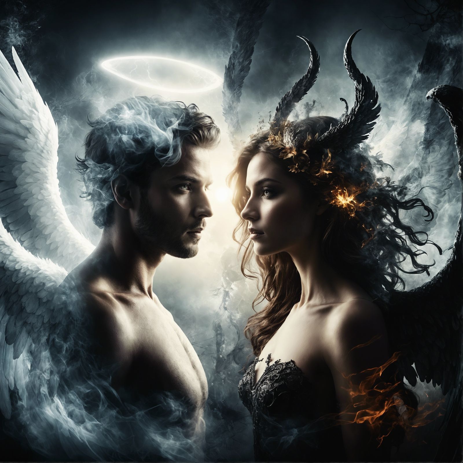 Angelic and Demonic Double Exposure Portrait