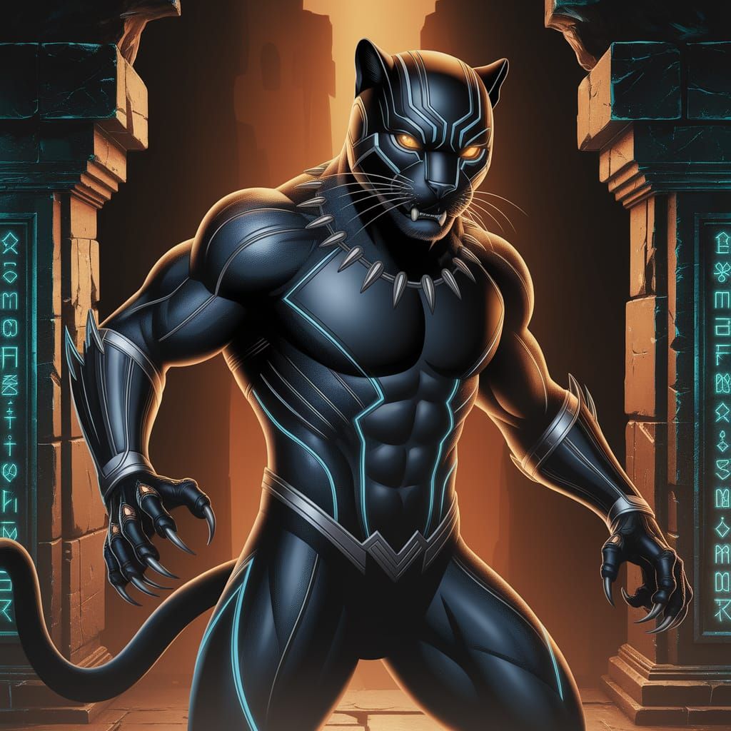 Black Panther Warrior in Futuristic Armor