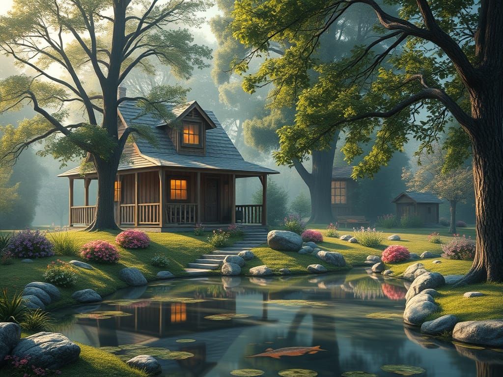 Whimsical Forest Cabin in Soft Focus