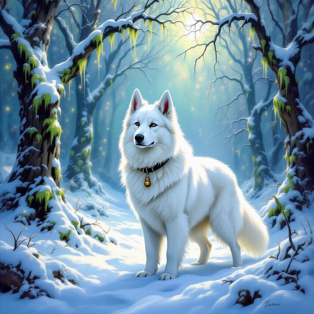 White Shepherd Guardian of Ethereal Winter Forest
