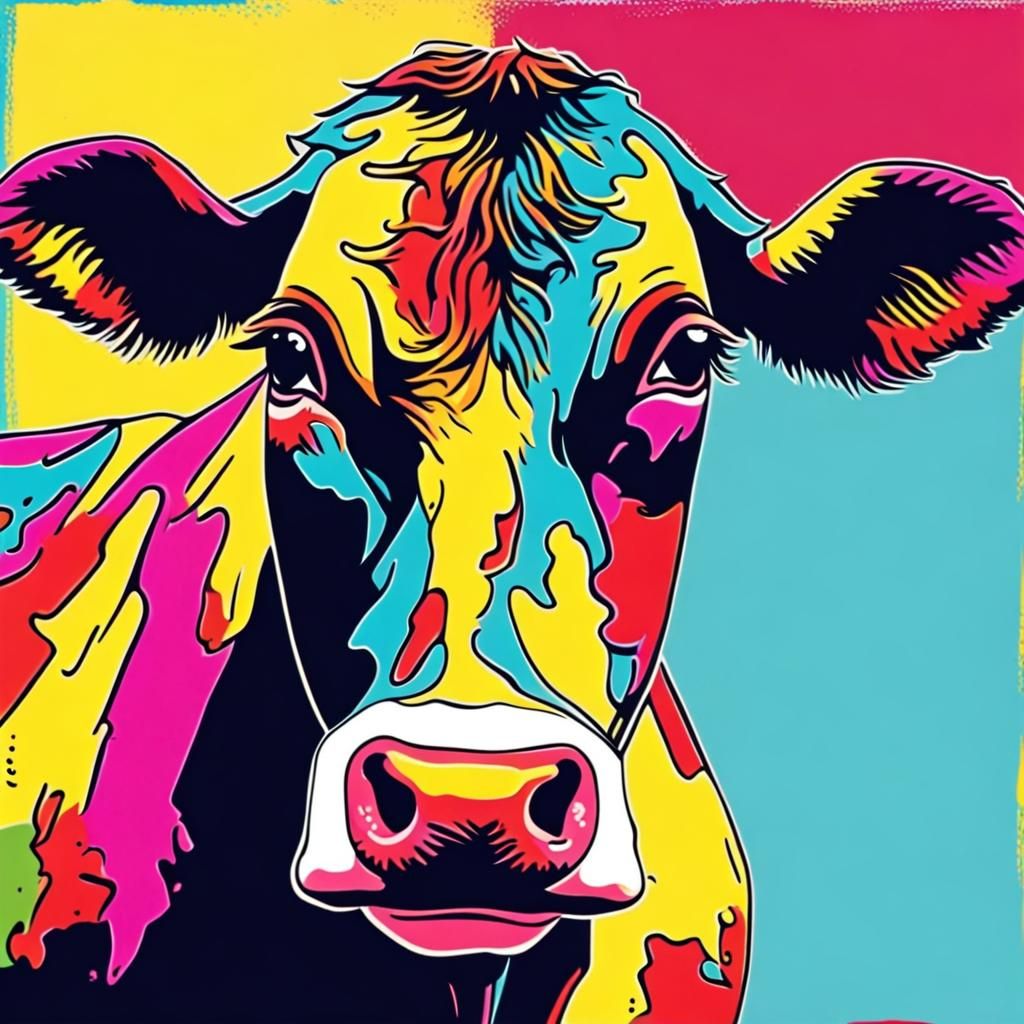 Vibrant Pop Art Cow Illustration