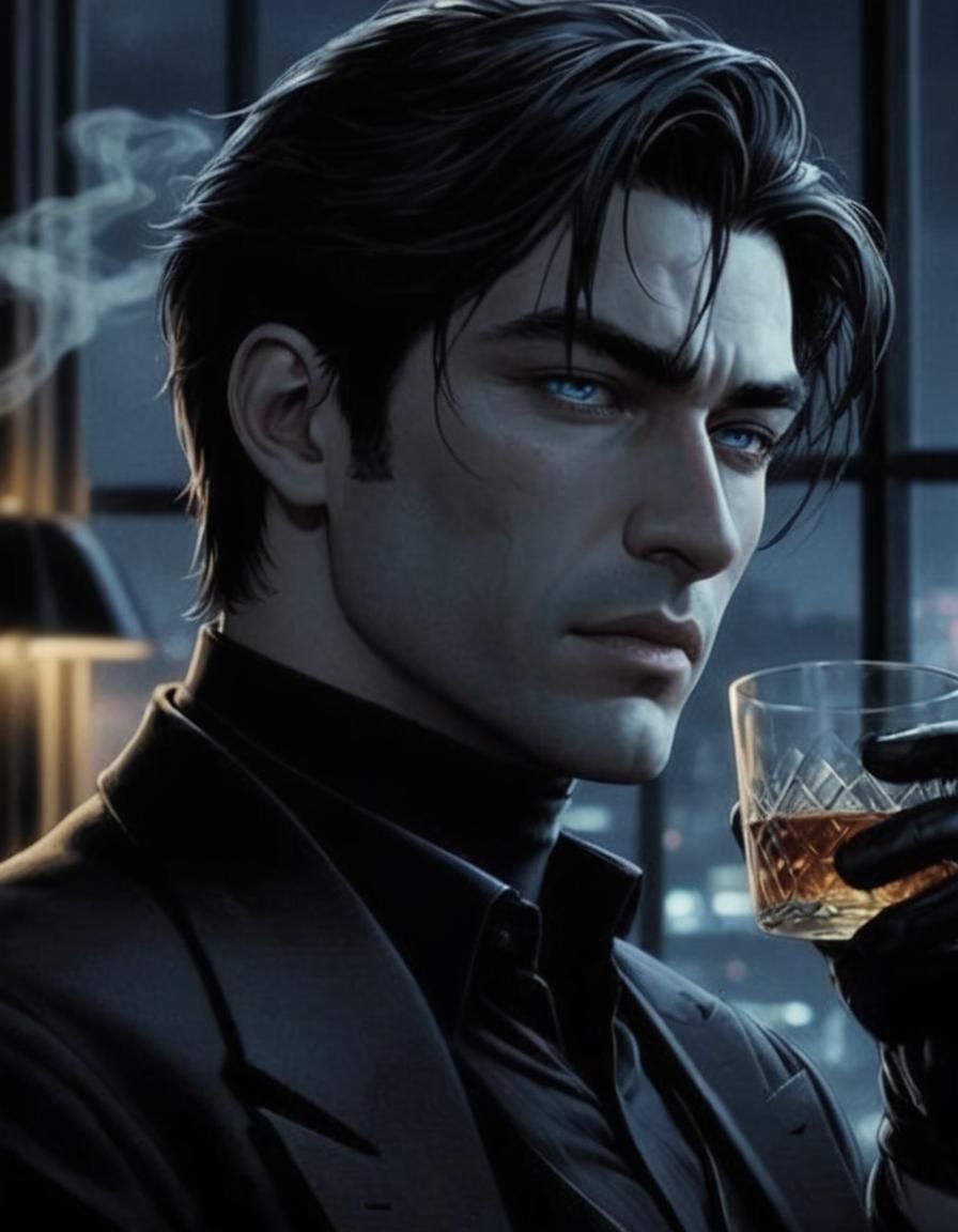 Handsome Mafia Boss with Smirk and Blue Eyes