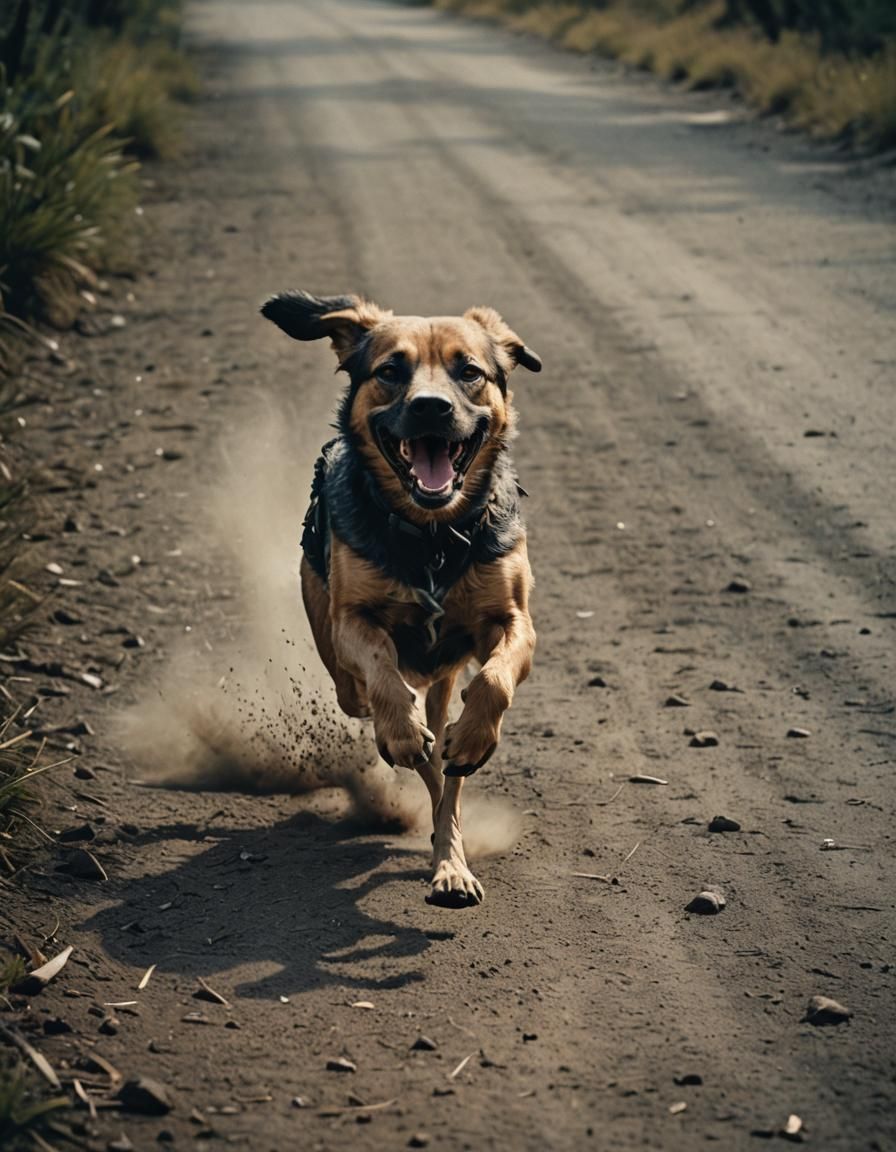 Photorealistic Dog-Person Hybrid Running: Cinematic Film Sti...