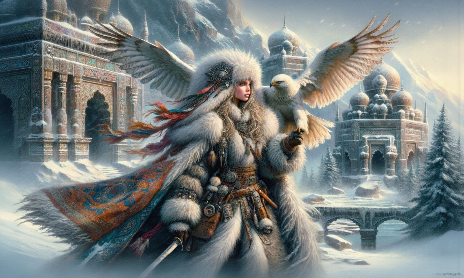 Middle-Eastern Warrior and Eagle Discover Ancient Temple