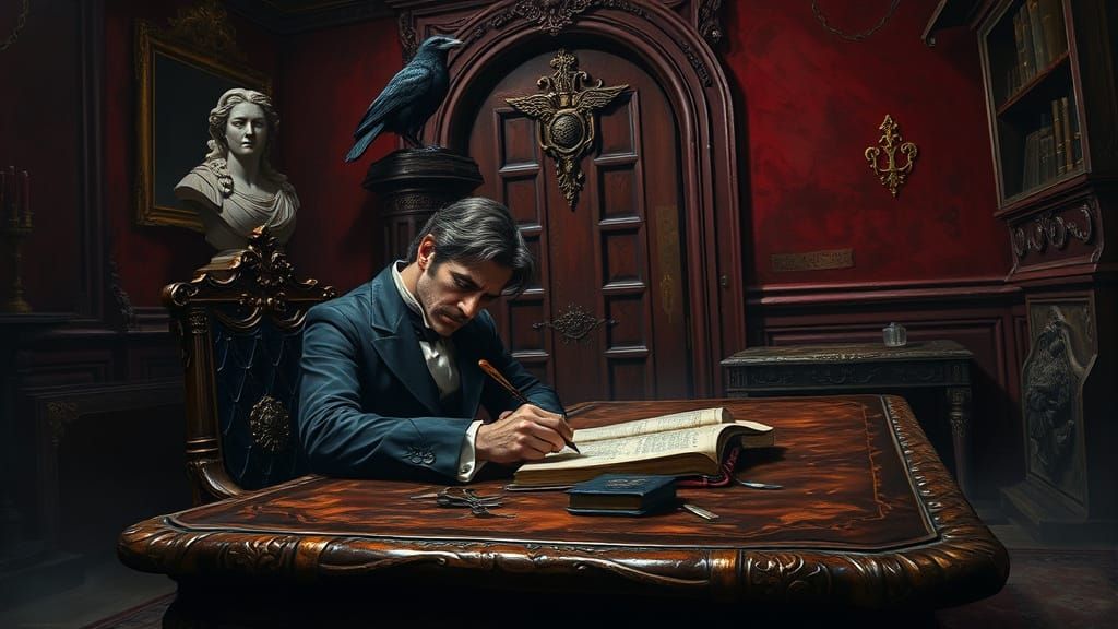 Mystical Victorian Raven in Ornate Room