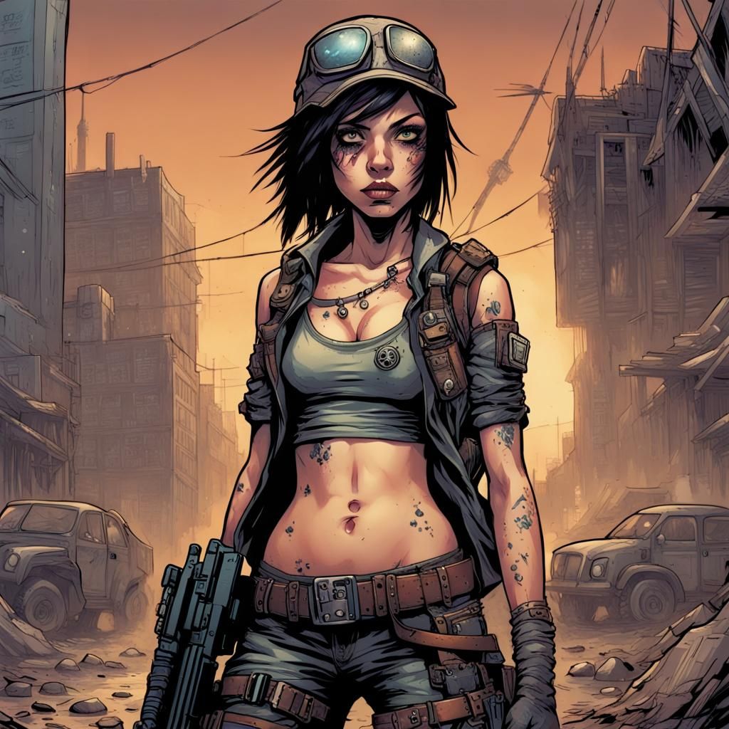 Emo Girl in Post-Apocalyptic Comic Style