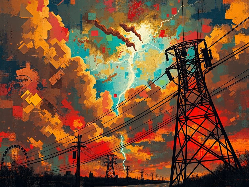 Electric Dreamscape: A Psychedelic Odyssey Over Power Lines